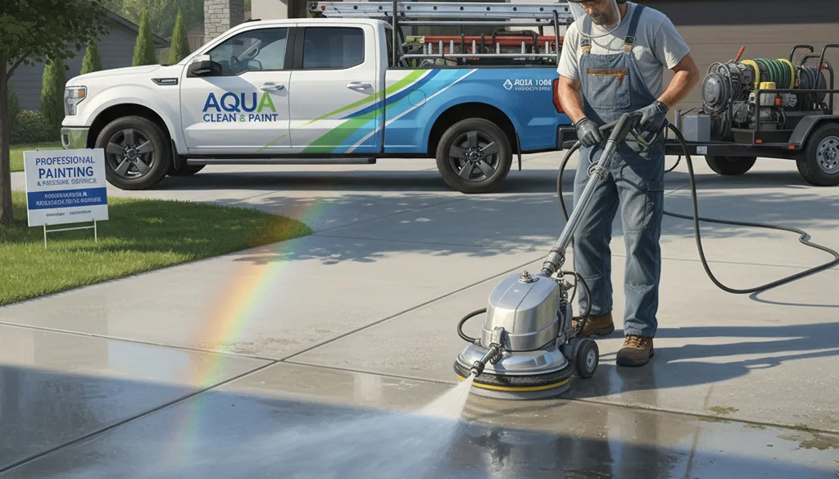 Oakland, CA painters pressure cleaning a concrete driveway, patio, and walkway for a cleaner finish