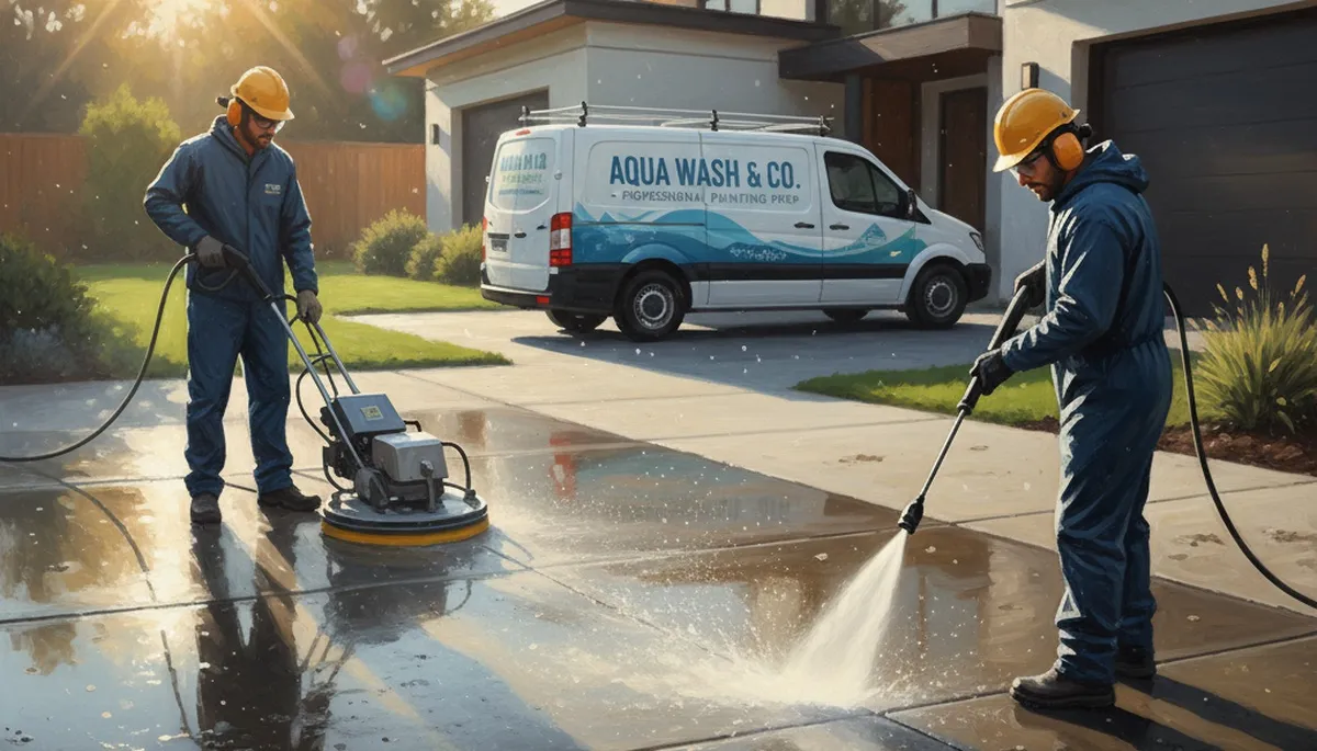 Oakland, CA painters pressure cleaning concrete driveway, patio, and walkway to remove grime and mildew
