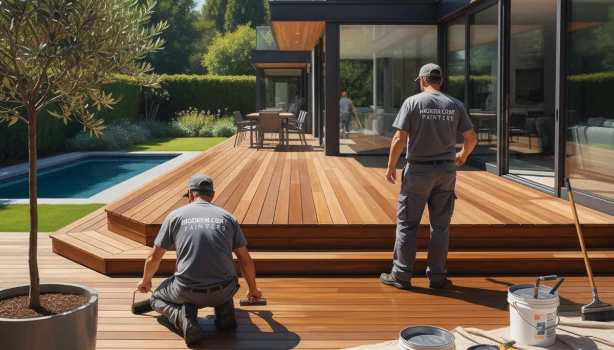 Oakland deck painting service applying durable protective finish for Bay Area weather